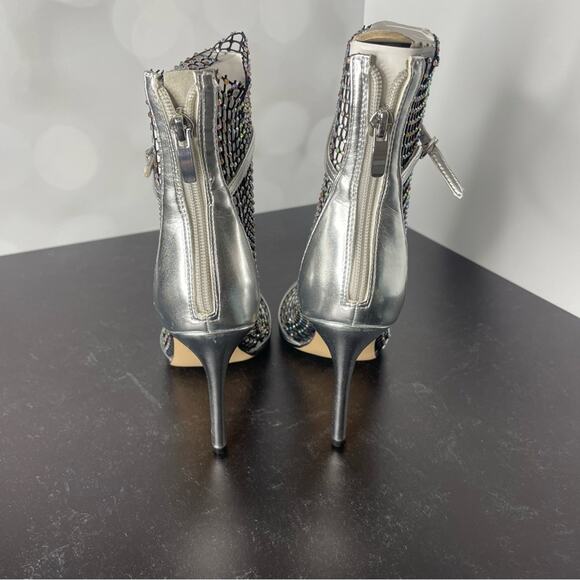 Nine West Imery Mesh Peep Toe Booties Silver Women’s Sz 6.5 - Picture 6 of 8